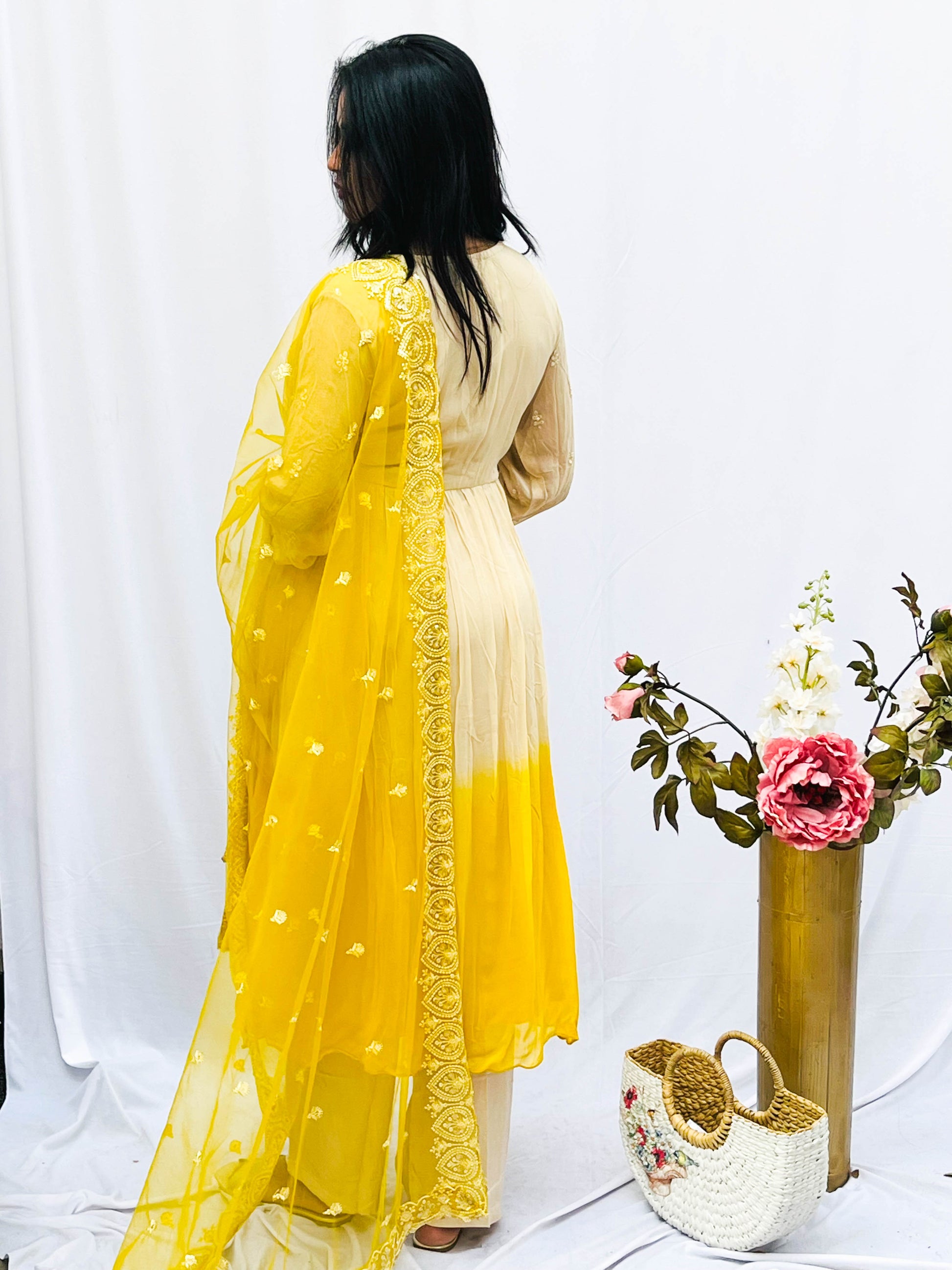 EMBROIDERED OMBRÉ DRESS WITH DUPUTTA (no pants) BESU INDIA