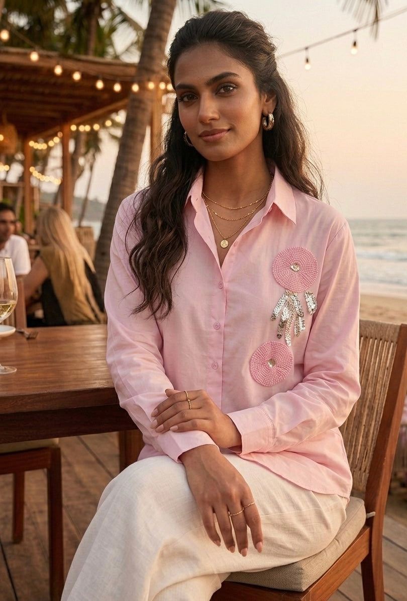 PASTEL PINK SHIRT WITH SEQUINED DETAIL BESU INDIA