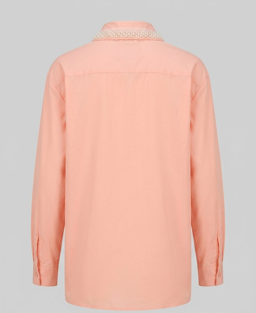 PEACH EMBELLISHED COTTON SHIRT BESU INDIA