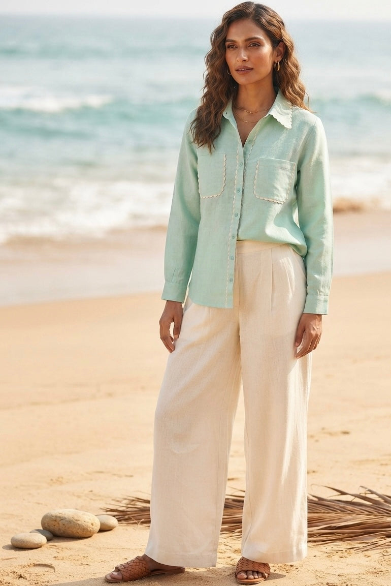 MINT GREEN SHIRT WITH SCALLOP DETAIL BESU INDIA