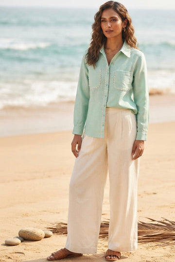 MINT GREEN SHIRT WITH SCALLOP DETAIL BESU INDIA