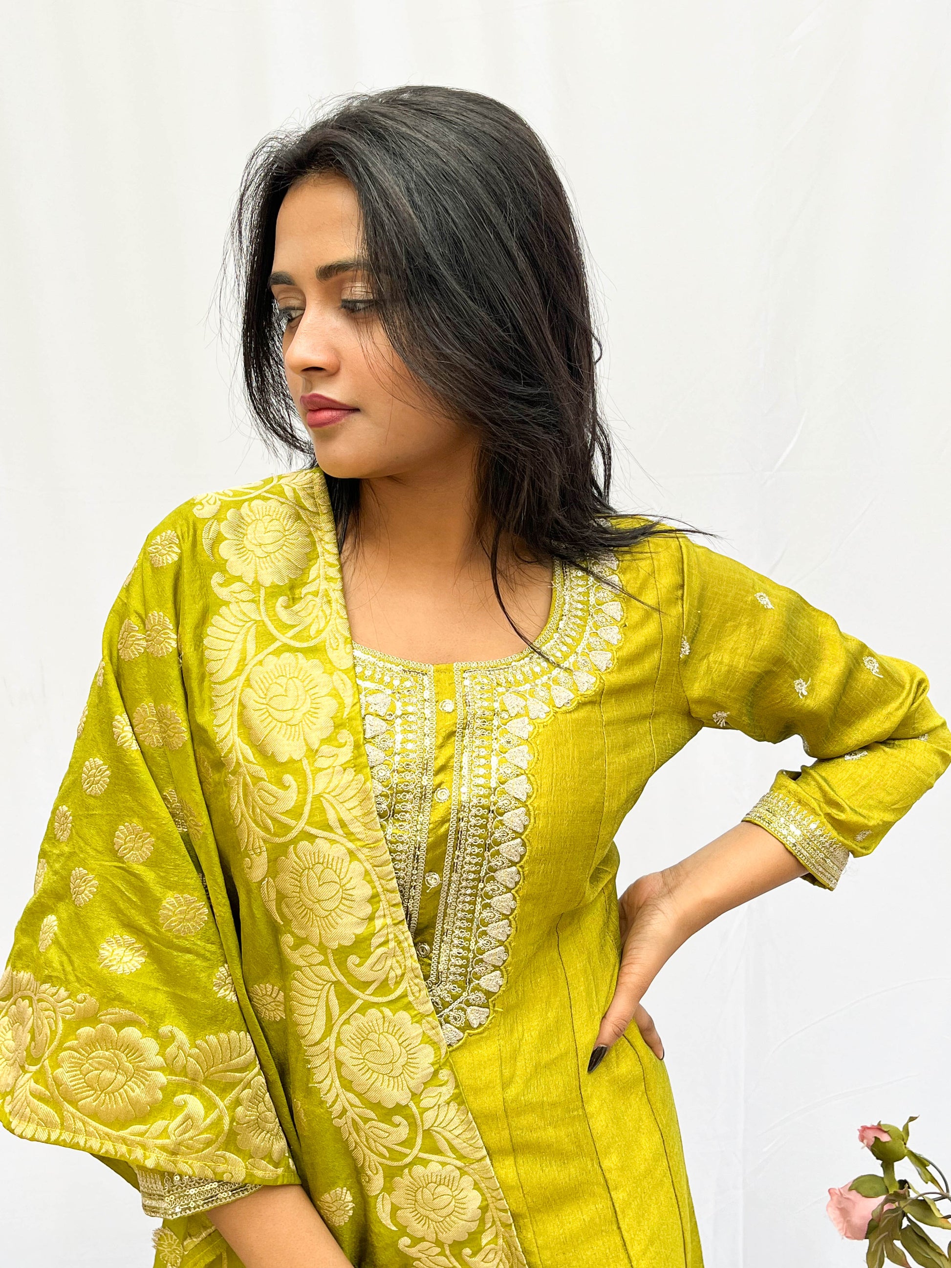 BROCADE EMBROIDERED DRESS AND DUPUTTA (no pants) BESU INDIA