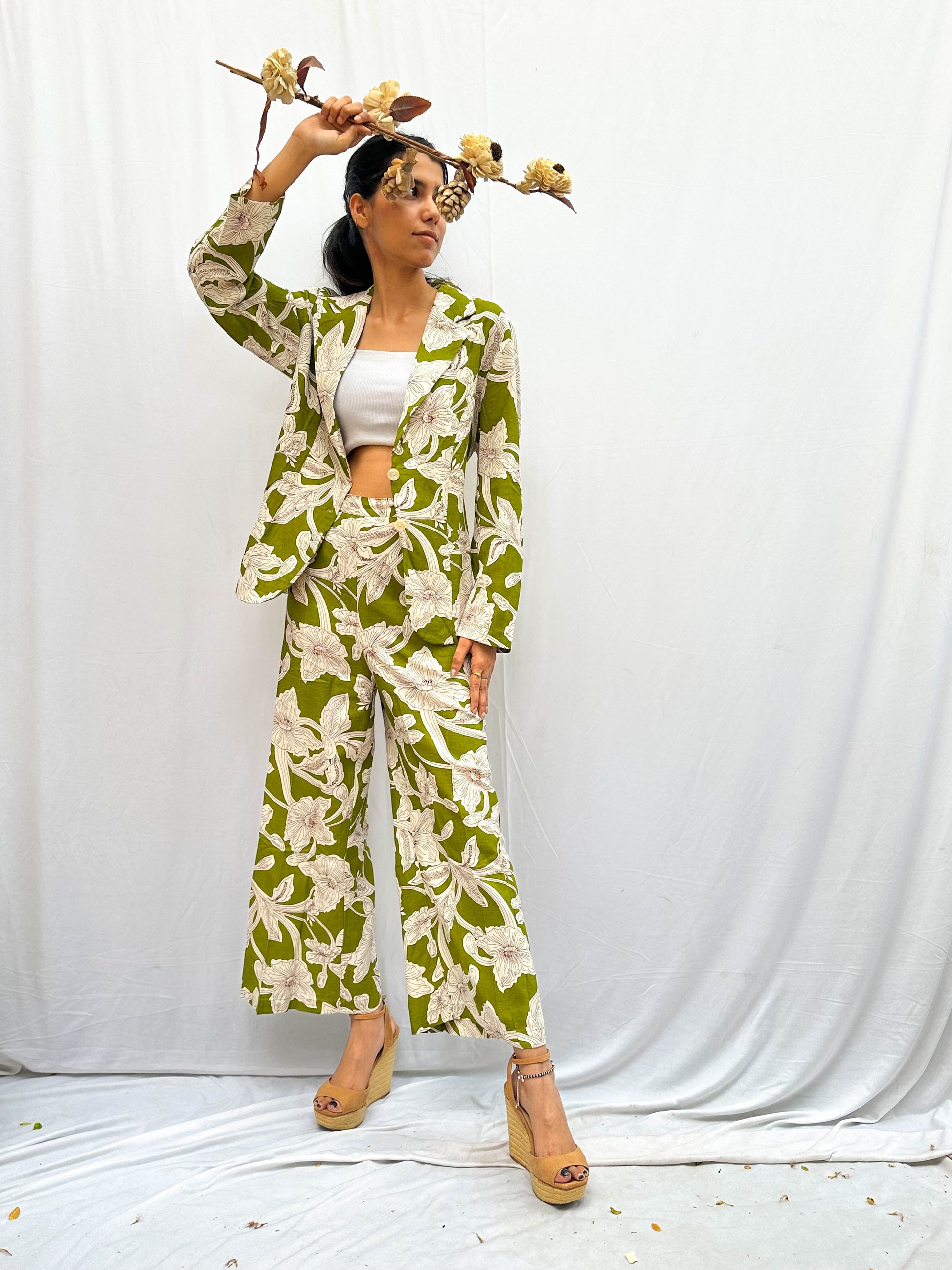 FLORAL PRINT COTTON BLAZER AND PANT SET BESU INDIA