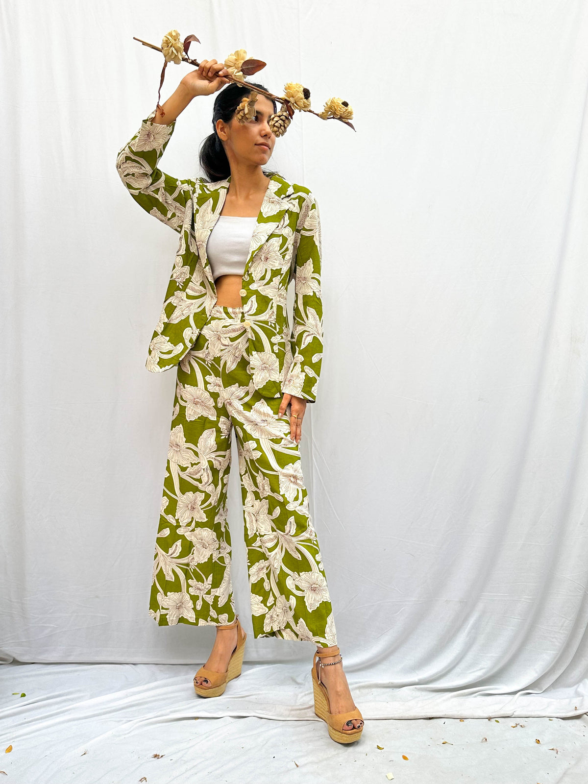 FLORAL PRINT COTTON BLAZER AND PANT SET BESU INDIA