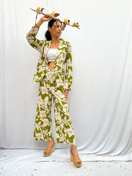 FLORAL PRINT COTTON BLAZER AND PANT SET BESU INDIA