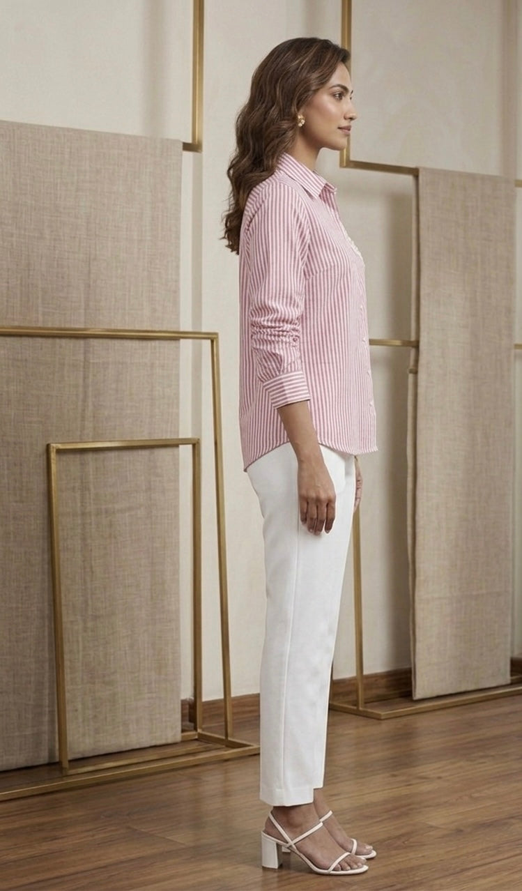 BURGUNDY AND WHITE STRIPED SHIRT BESU INDIA