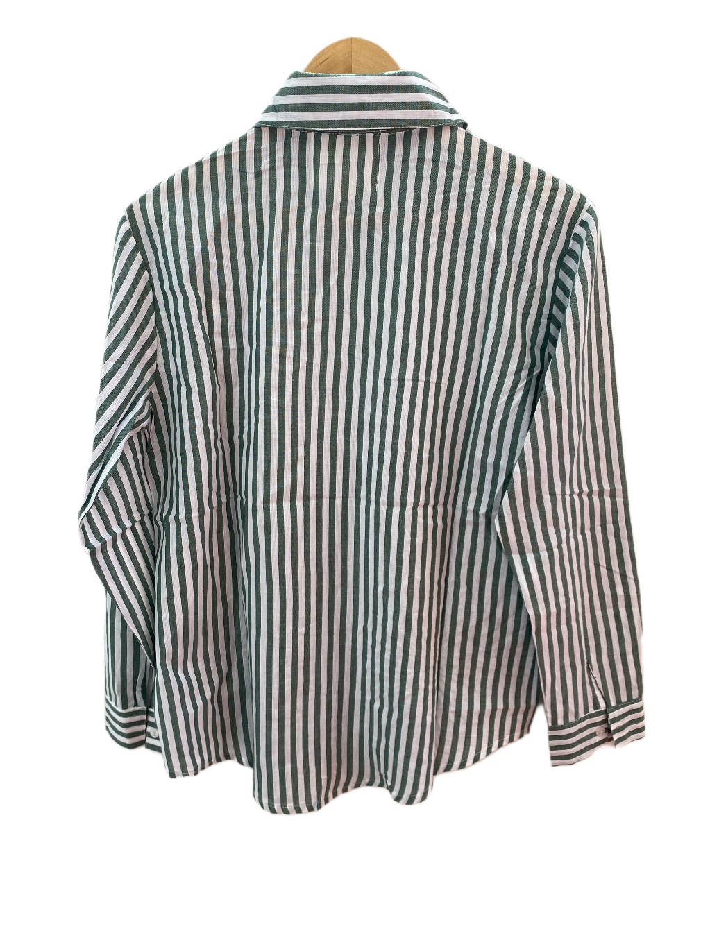 GREEN AND WHITE STRIPED SHIRT WITH PEARL BEADS EMBROIDERY BESU INDIA