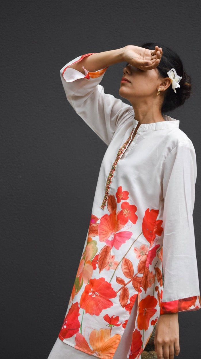 FLORAL PRINT CHINESE COLLAR COTTON KURTA SET BESU INDIA