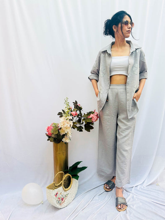 LIGHT GREY SEQUINS LINEN CO-ORD BESU INDIA