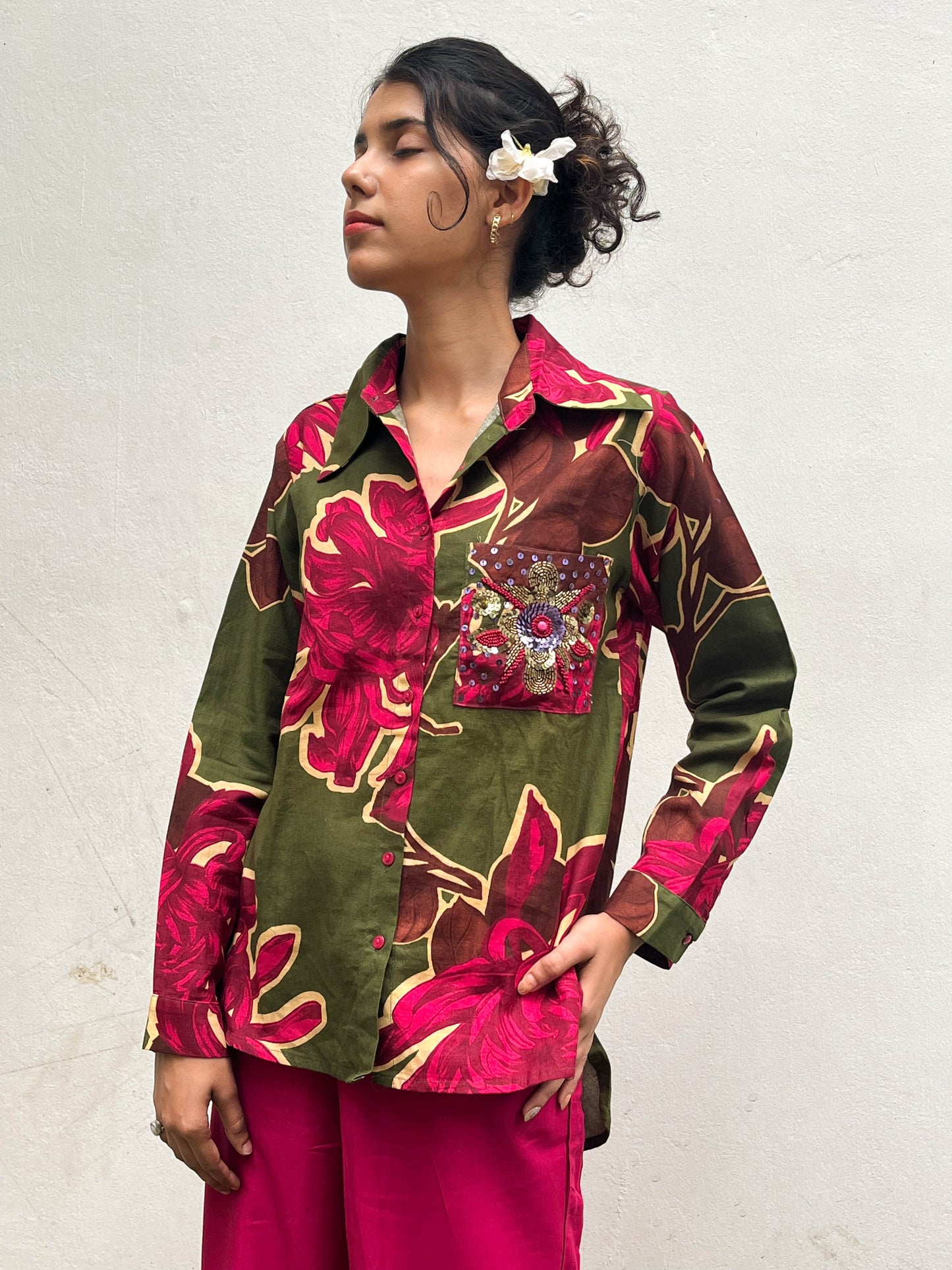 FLORAL PRINT AND EMBROIDERED COTTON CO-ORD  SET BESU INDIA