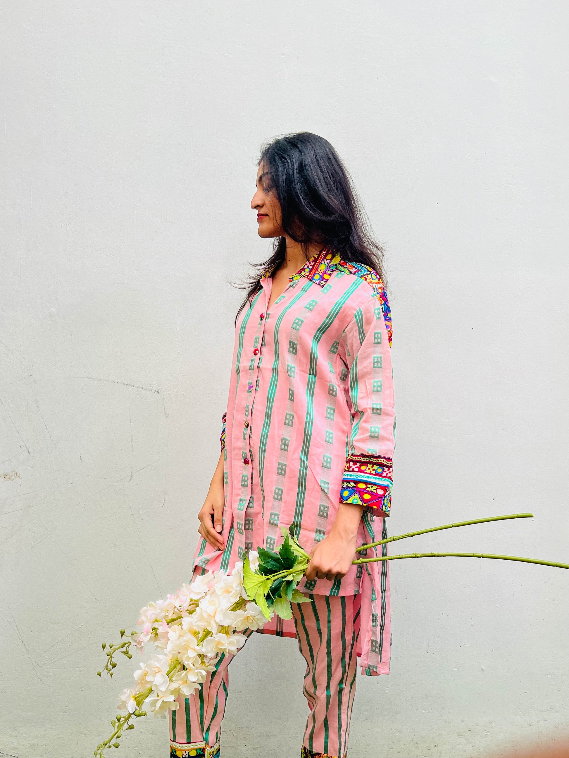LIGHT PINK PATCH WORK COTTON CO-ORD SET BESU INDIA