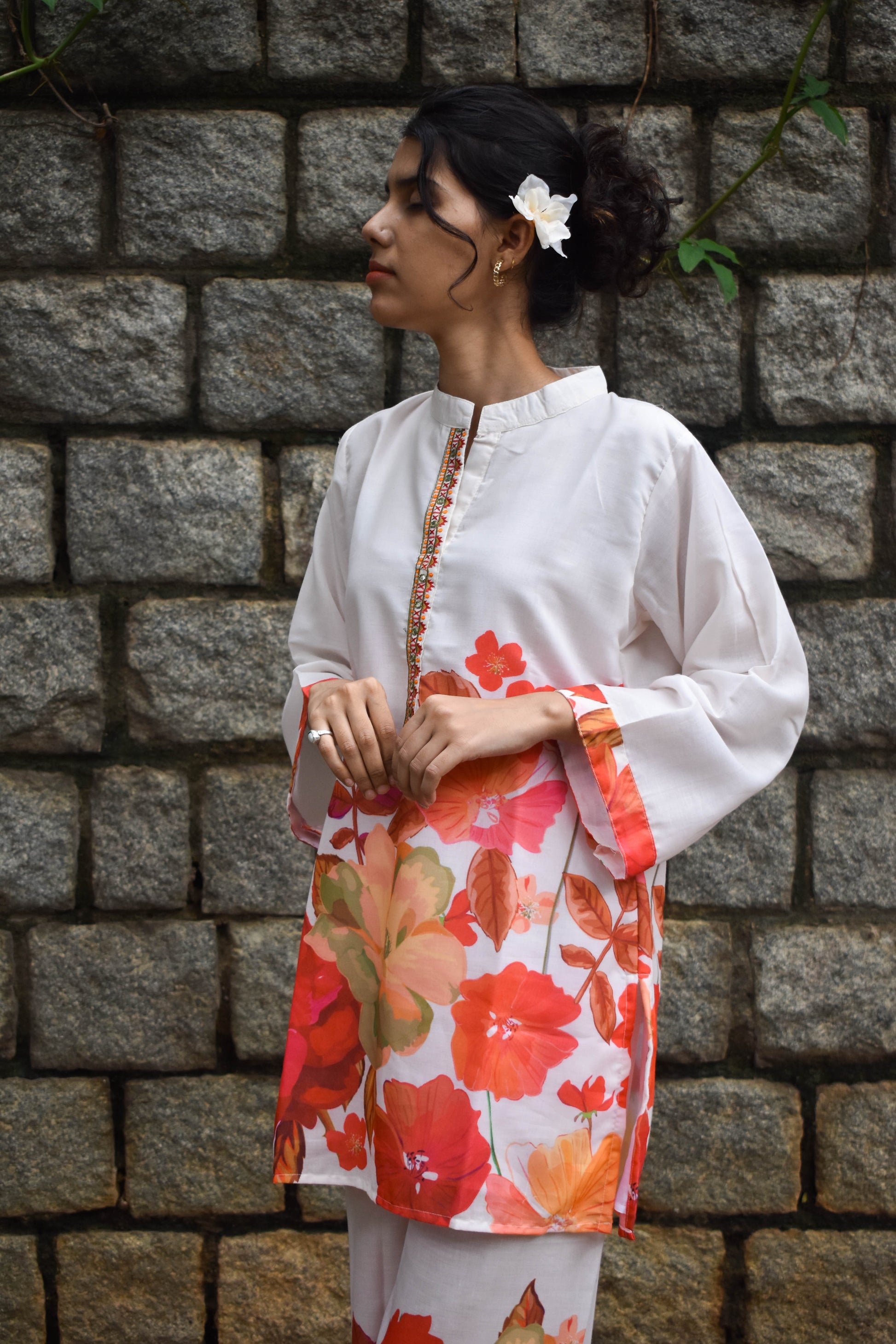 FLORAL PRINT CHINESE COLLAR COTTON KURTA SET BESU INDIA