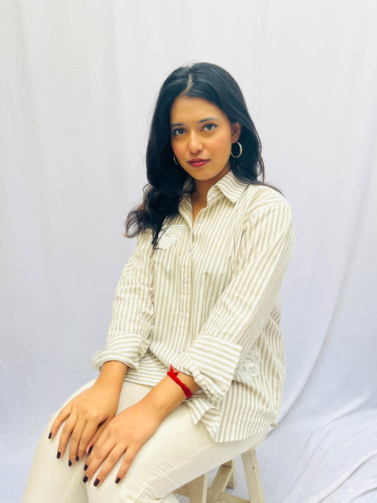 STRIPED SHIRT WITH BUTTERFLY PATCHWORK BESU INDIA