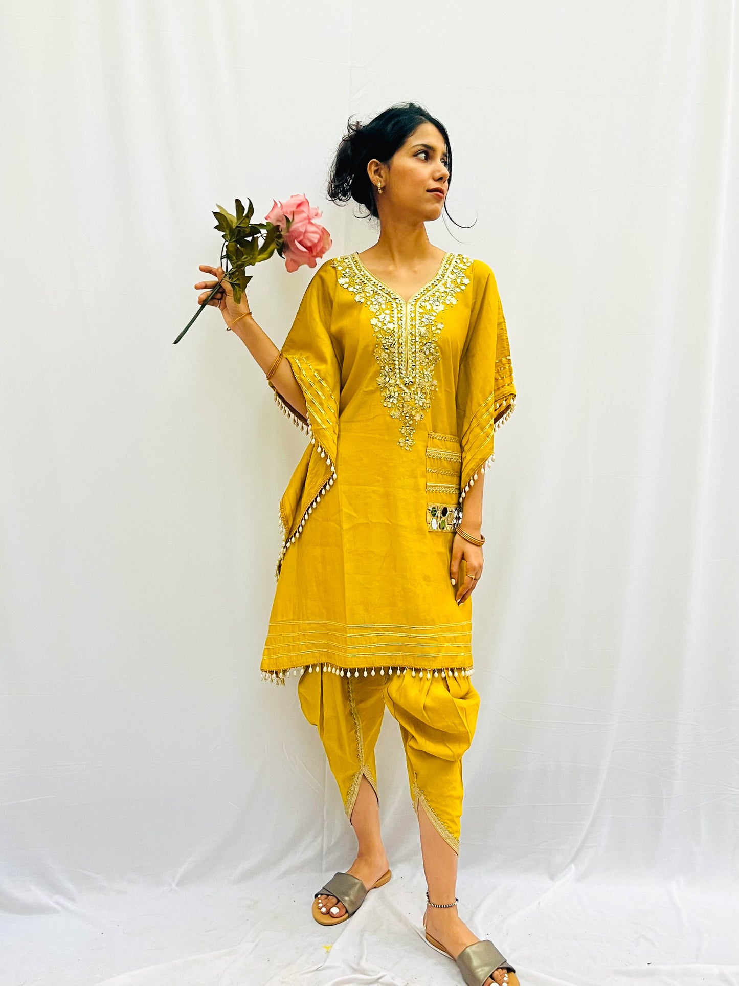 MUSTARD KHAFTAN WITH DOTHI PANTS BESU INDIA