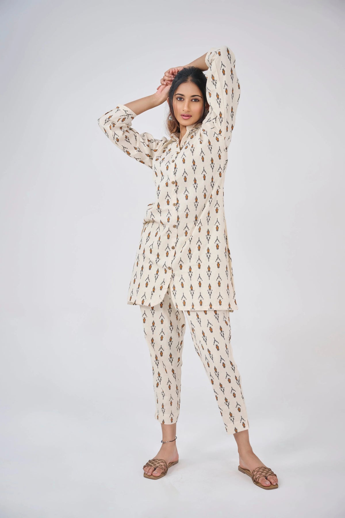 ACTOR DHANYA RAMKUMAR IN OUR IKKAT PRINT COTTON KURTA SET BESU INDIA