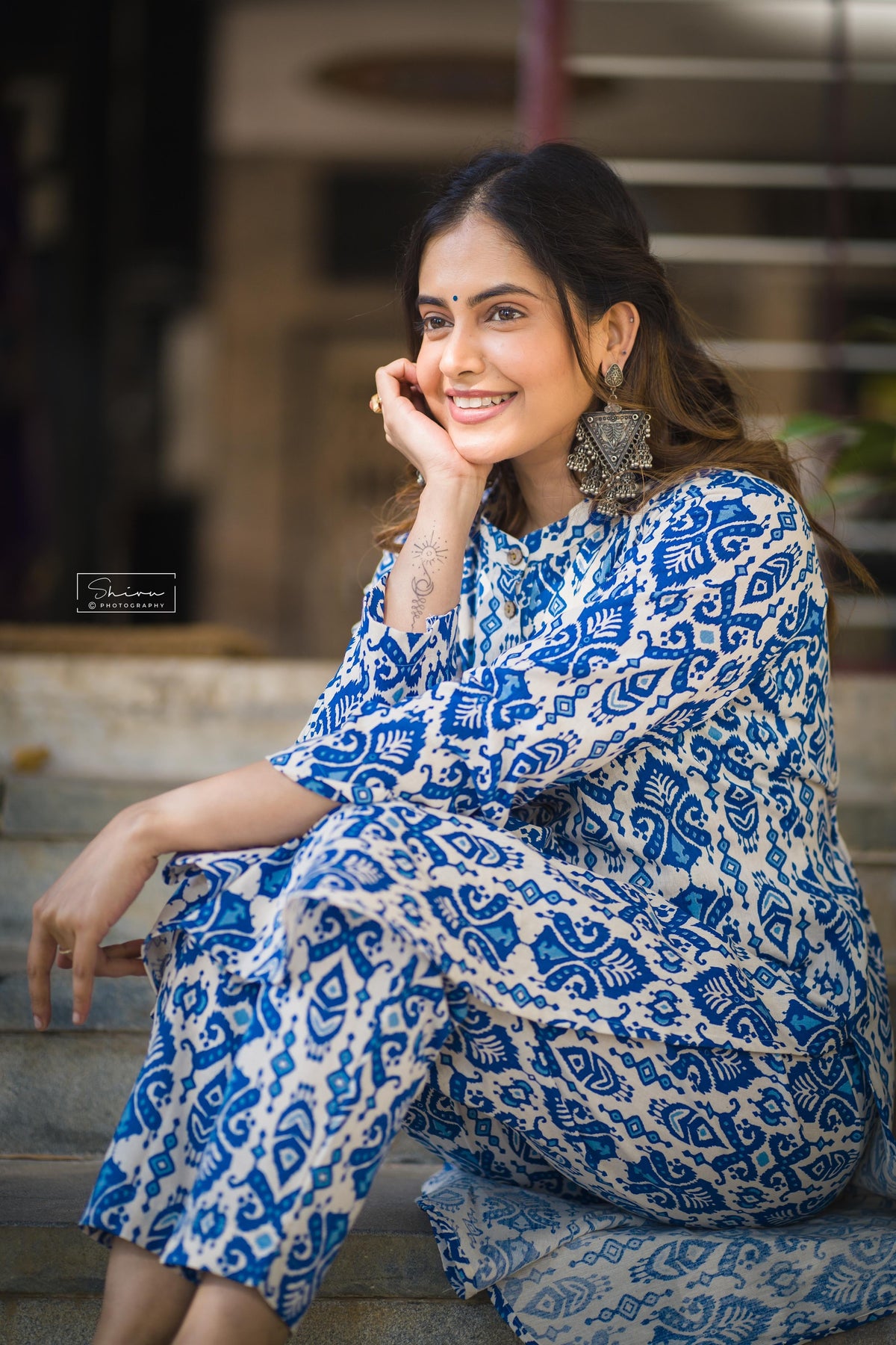 BALINESE PRINT INDIGO COLOUR COTTON KURTA TOP BESU INDIA