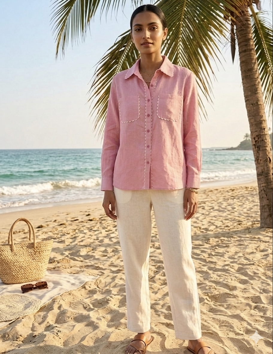 PINK SHIRT WITH SCALLOP DETAILS BESU INDIA