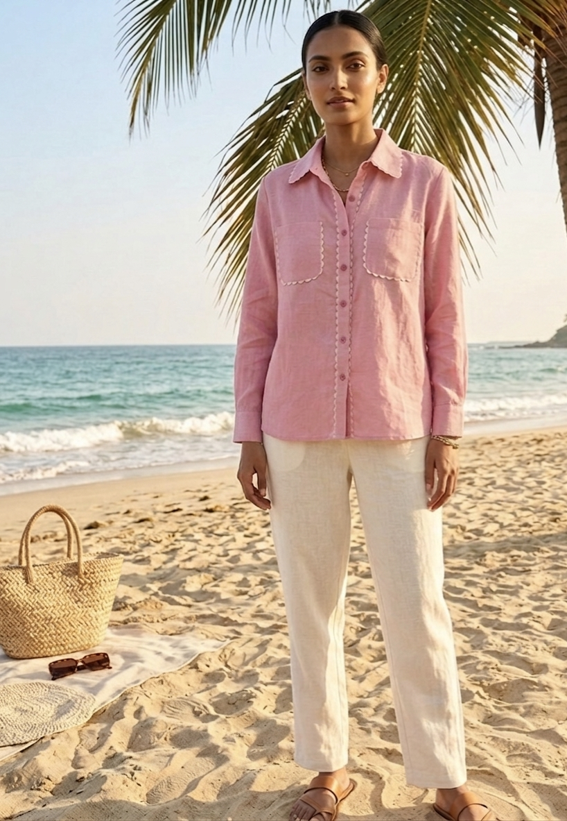 PINK SHIRT WITH SCALLOP DETAILS BESU INDIA
