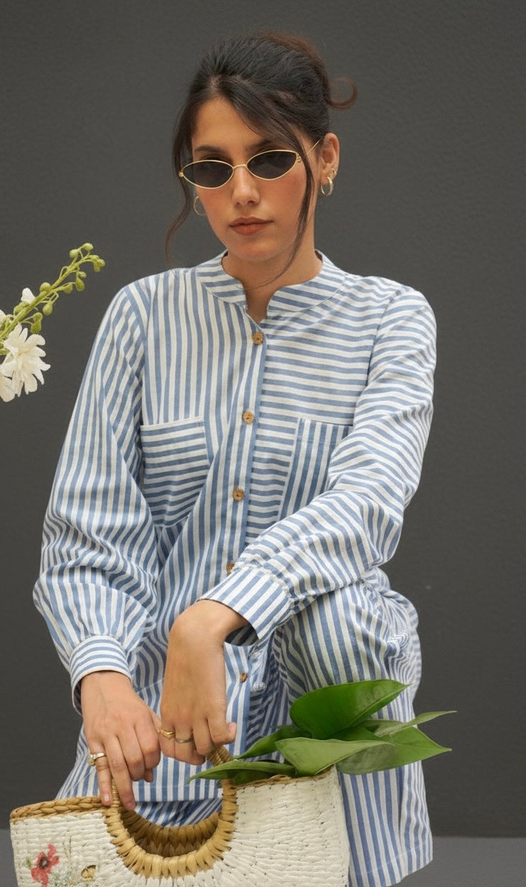 FAMOUS BLUE STRIPED COTTON CO-ORDS BESU INDIA