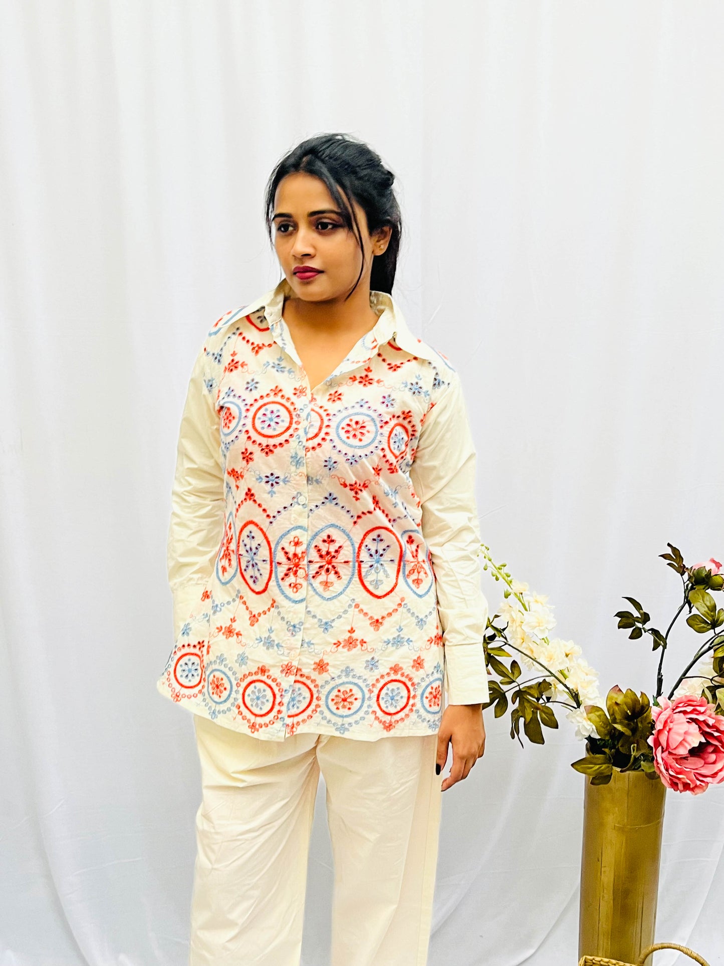 CREAM IS EMBROIDERED HAKOBA CO-ORDS BESU INDIA