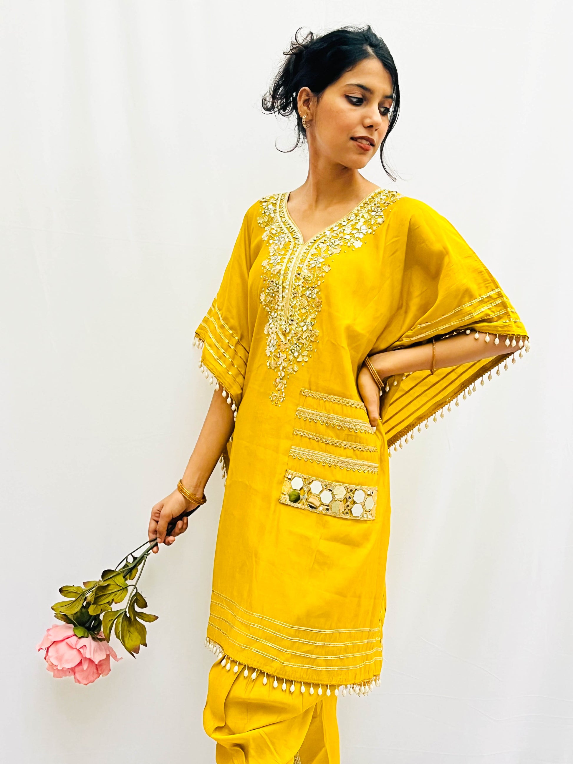 MUSTARD KHAFTAN WITH DOTHI PANTS BESU INDIA