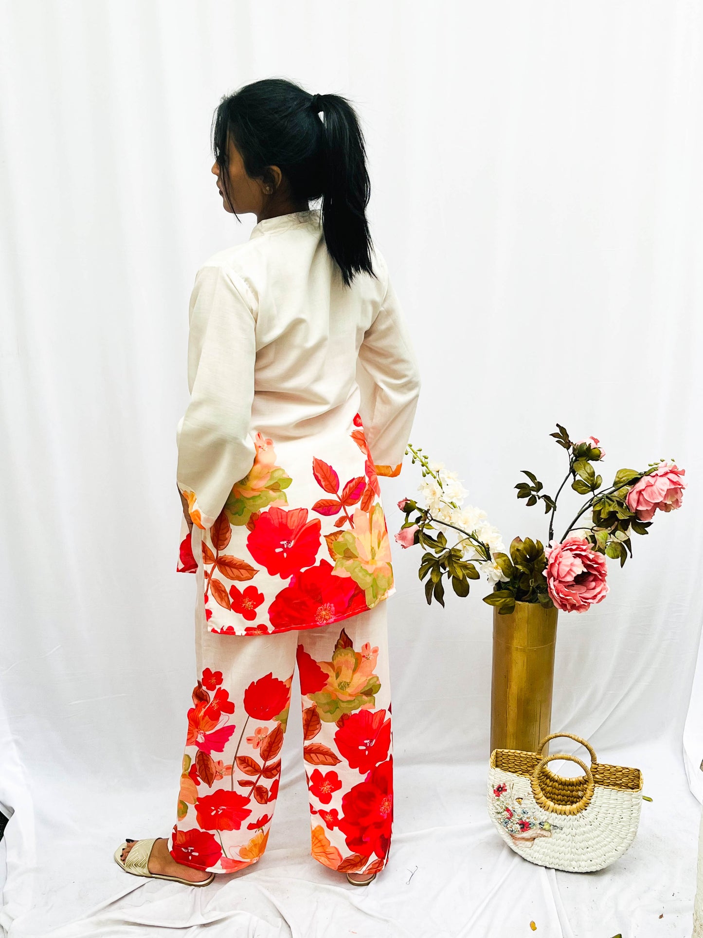 FLORAL PRINT CHINESE COLLAR COTTON KURTA SET BESU INDIA