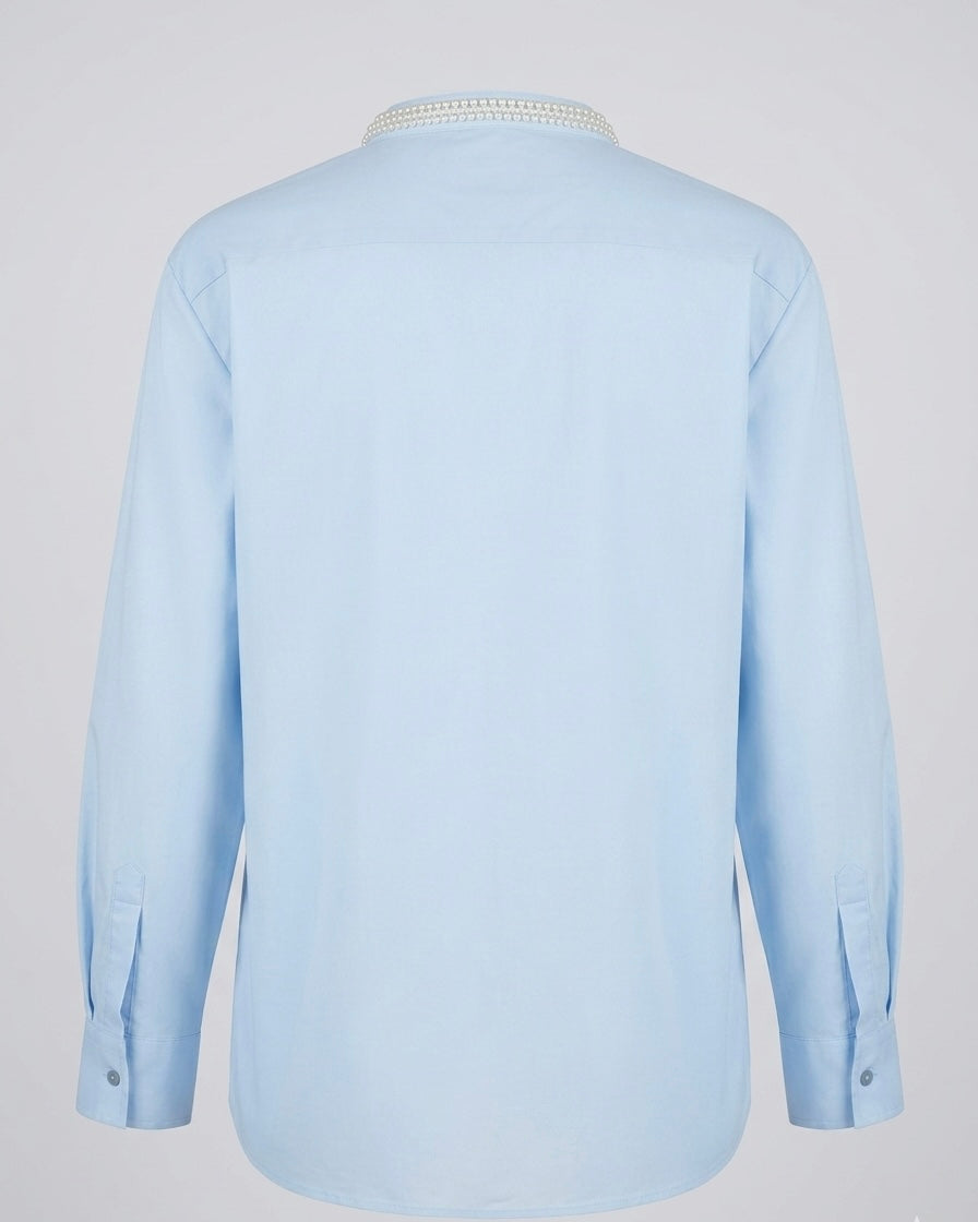 POWDER BLUE SHIRT WITH EMBROIDERED COLLAR BESU INDIA