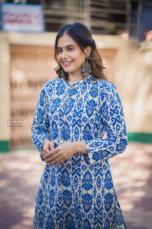 BALINESE PRINT INDIGO COLOUR COTTON KURTA TOP BESU INDIA