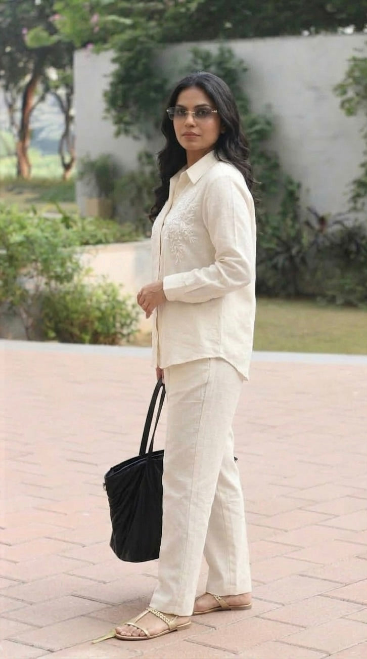 WHITE COTTON EMBELLISHED CLASSIC CO-ORD BESU INDIA