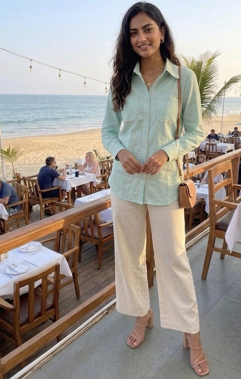 MINT GREEN SHIRT WITH SCALLOP DETAIL BESU INDIA