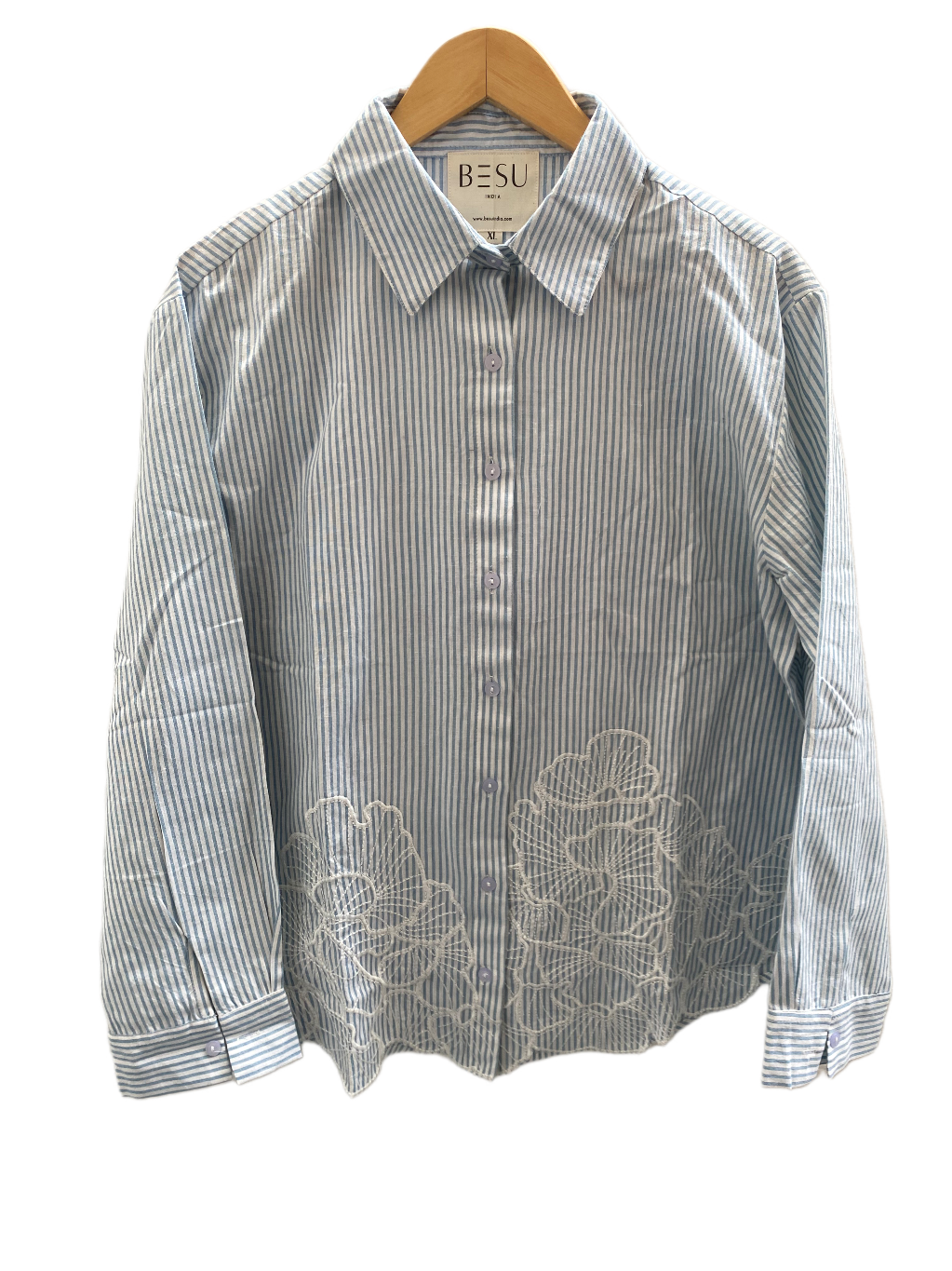 LIGHT BLUE STRIPED CUTWORK SHIRT BESU INDIA