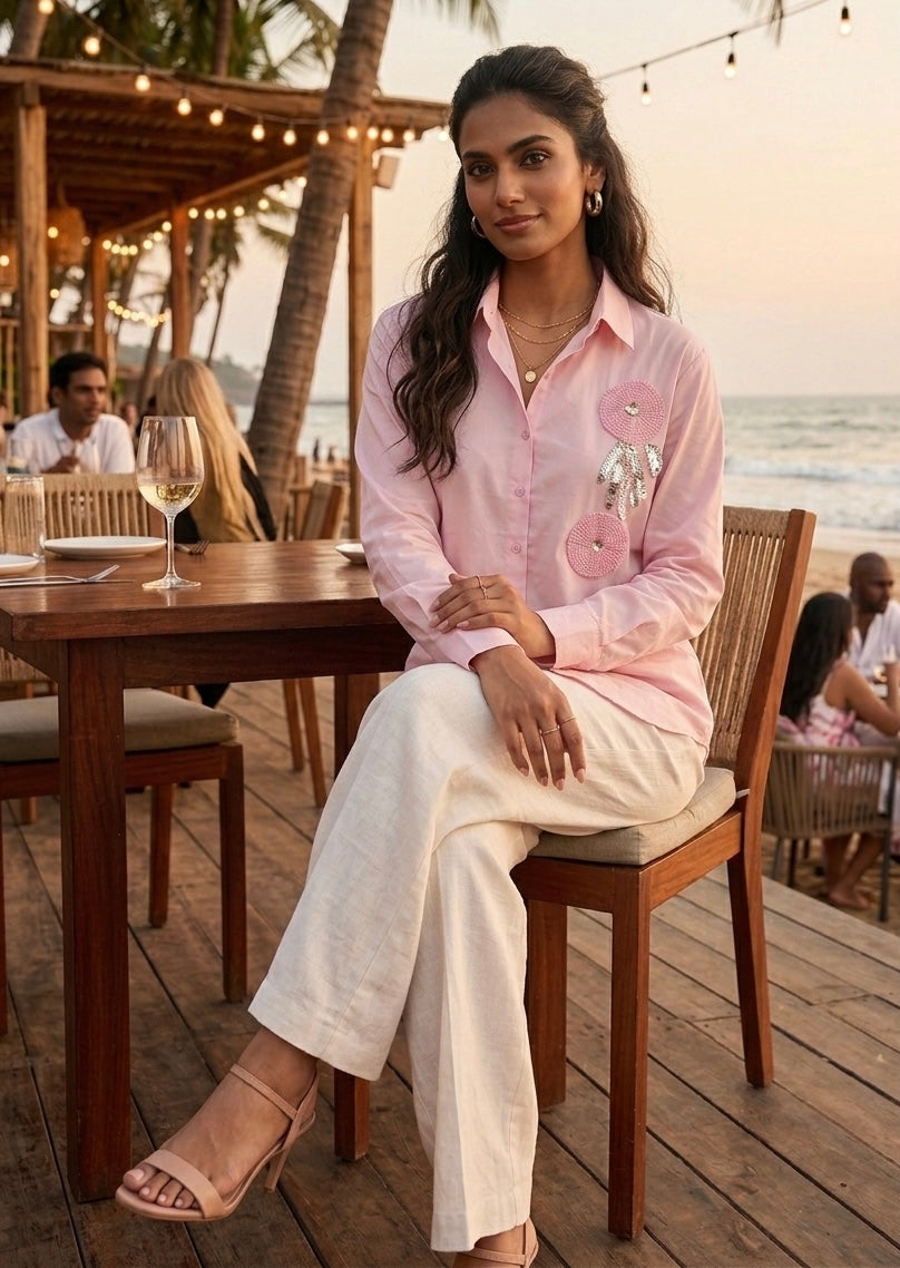 PASTEL PINK SHIRT WITH SEQUINED DETAIL BESU INDIA