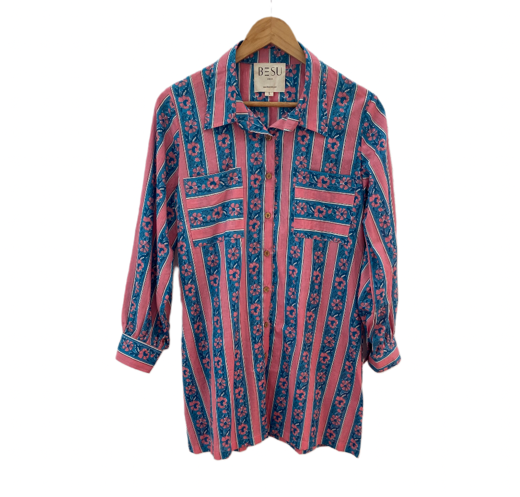 PINK FLORAL PRINT SHIRT DRESS / KURTA TOP BESU INDIA