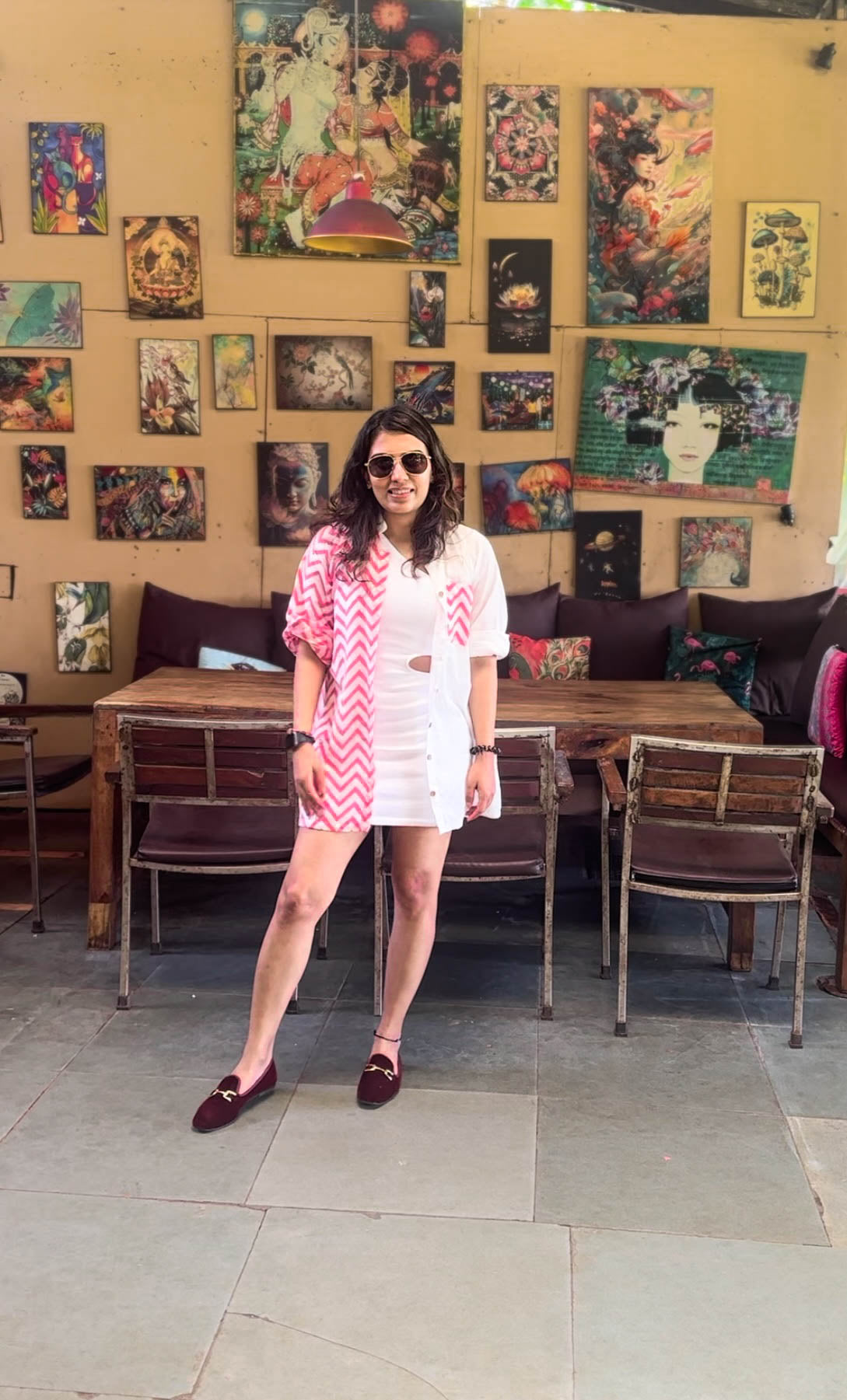 PINK CHEVRON PRINT - HALF AND HALF SHIRT KURTA BESU INDIA