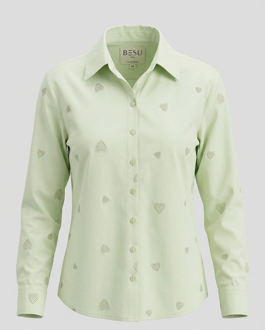 LIME GREEN HEART EMBROIDERED SHIRT BESU INDIA
