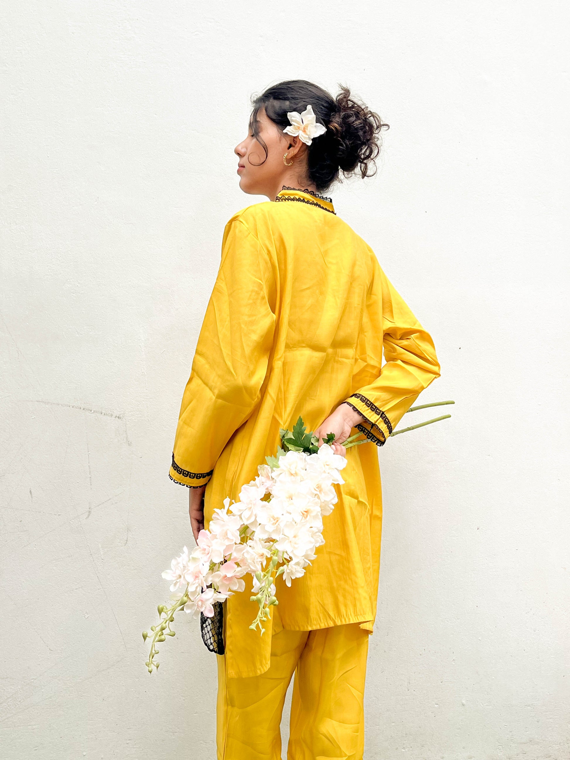 MUSTARD LACE APPLIQUÉ PATCH WORK KURTA SET BESU INDIA