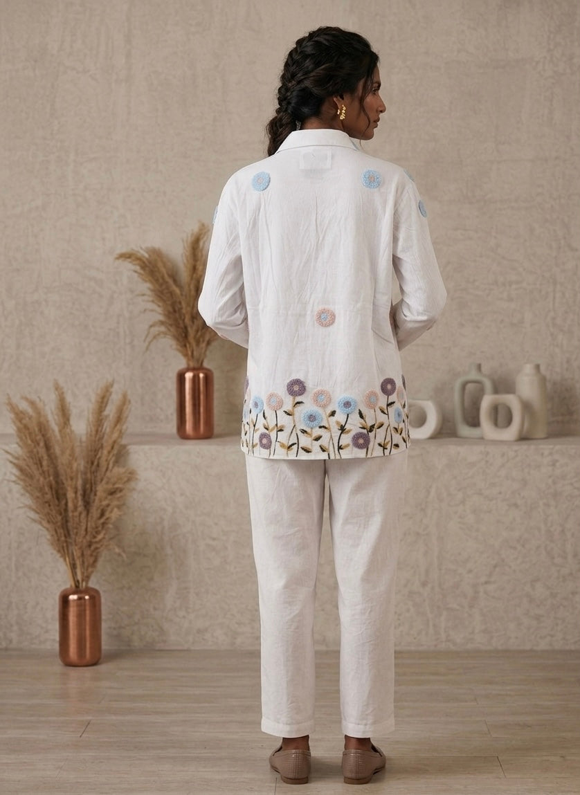 ARTISANAL BLOOM WHITE LINEN BLEND SHIRT BESU INDIA