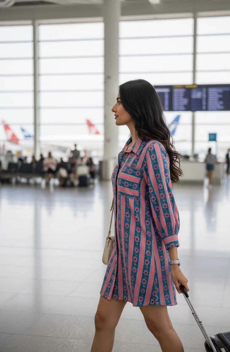 PINK FLORAL PRINT SHIRT DRESS / KURTA TOP BESU INDIA