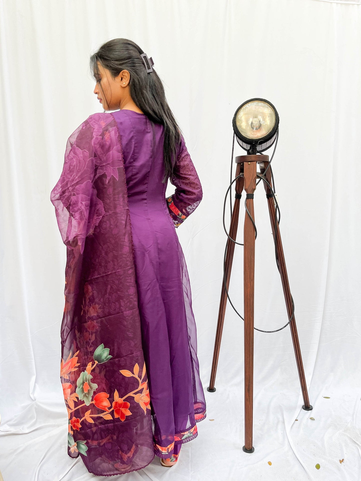 PURPLE EMBROIDERED AND PRINTED ANARKALI SET BESU INDIA
