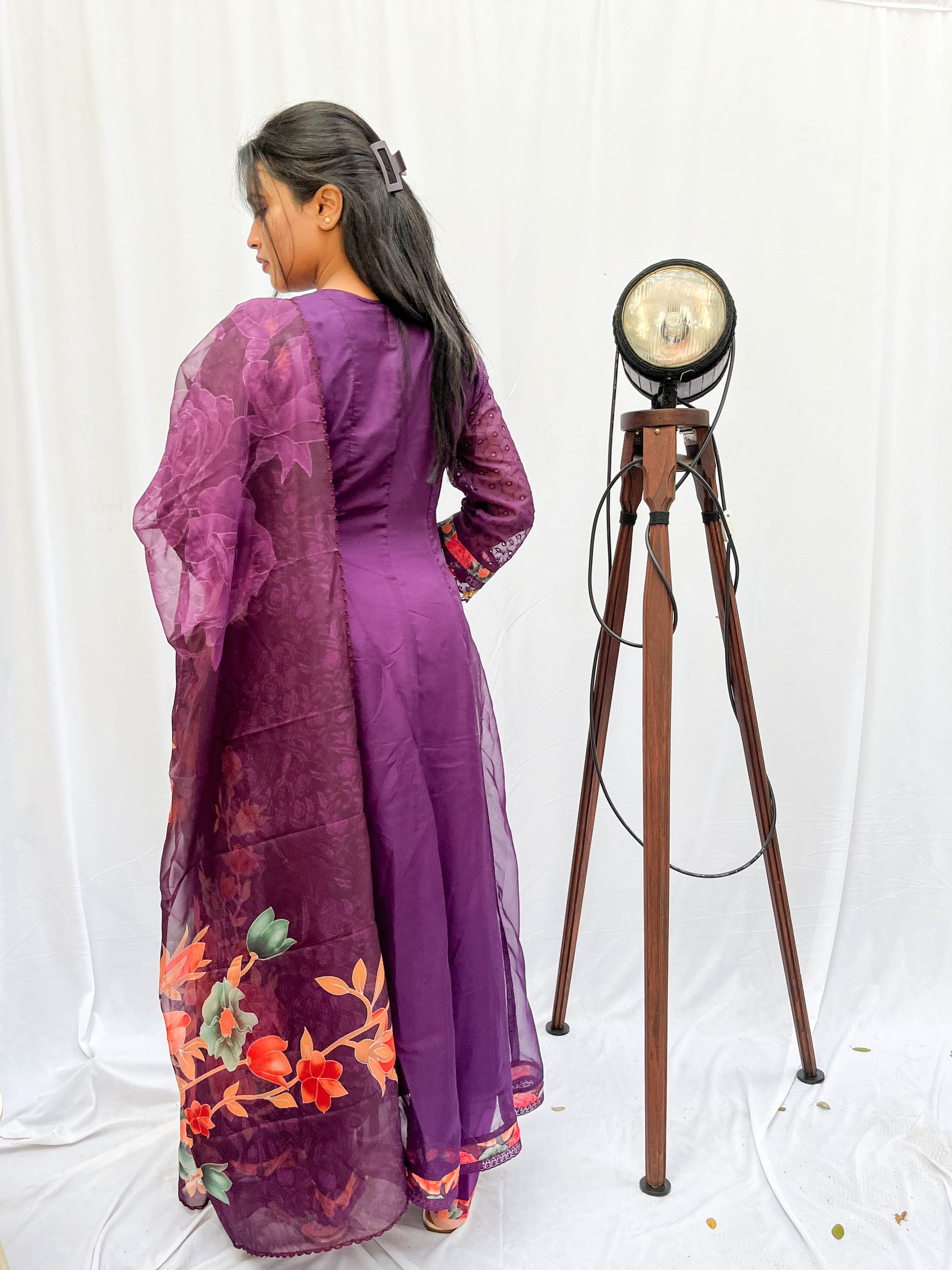 PURPLE EMBROIDERED AND PRINTED ANARKALI SET BESU INDIA