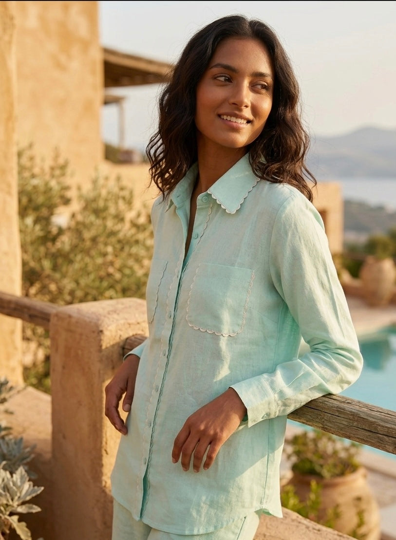 MINT GREEN SHIRT WITH SCALLOP DETAIL BESU INDIA