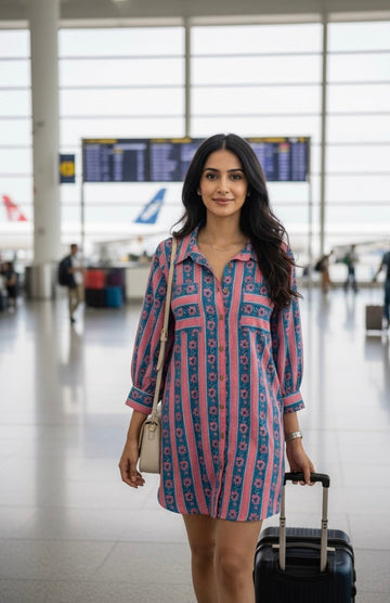 PINK FLORAL PRINT SHIRT DRESS / KURTA TOP BESU INDIA