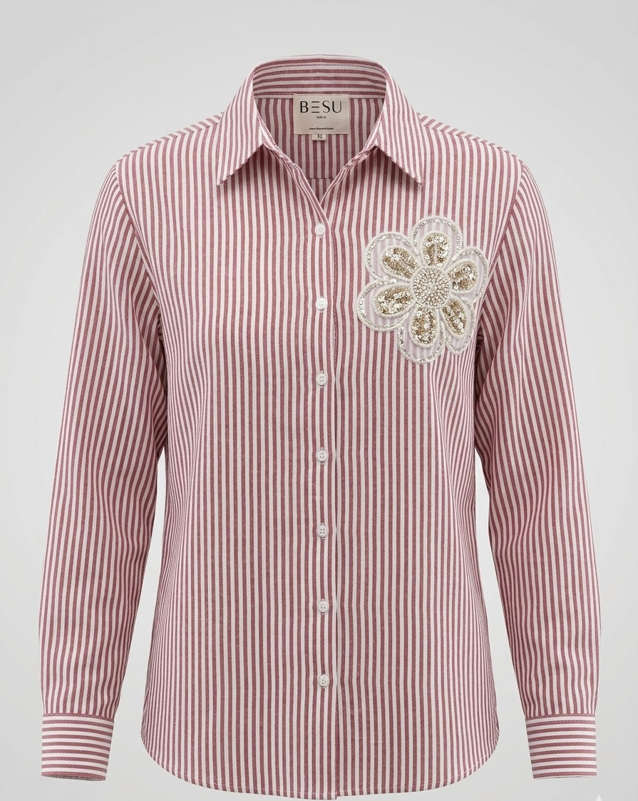 BURGUNDY AND WHITE STRIPED SHIRT BESU INDIA