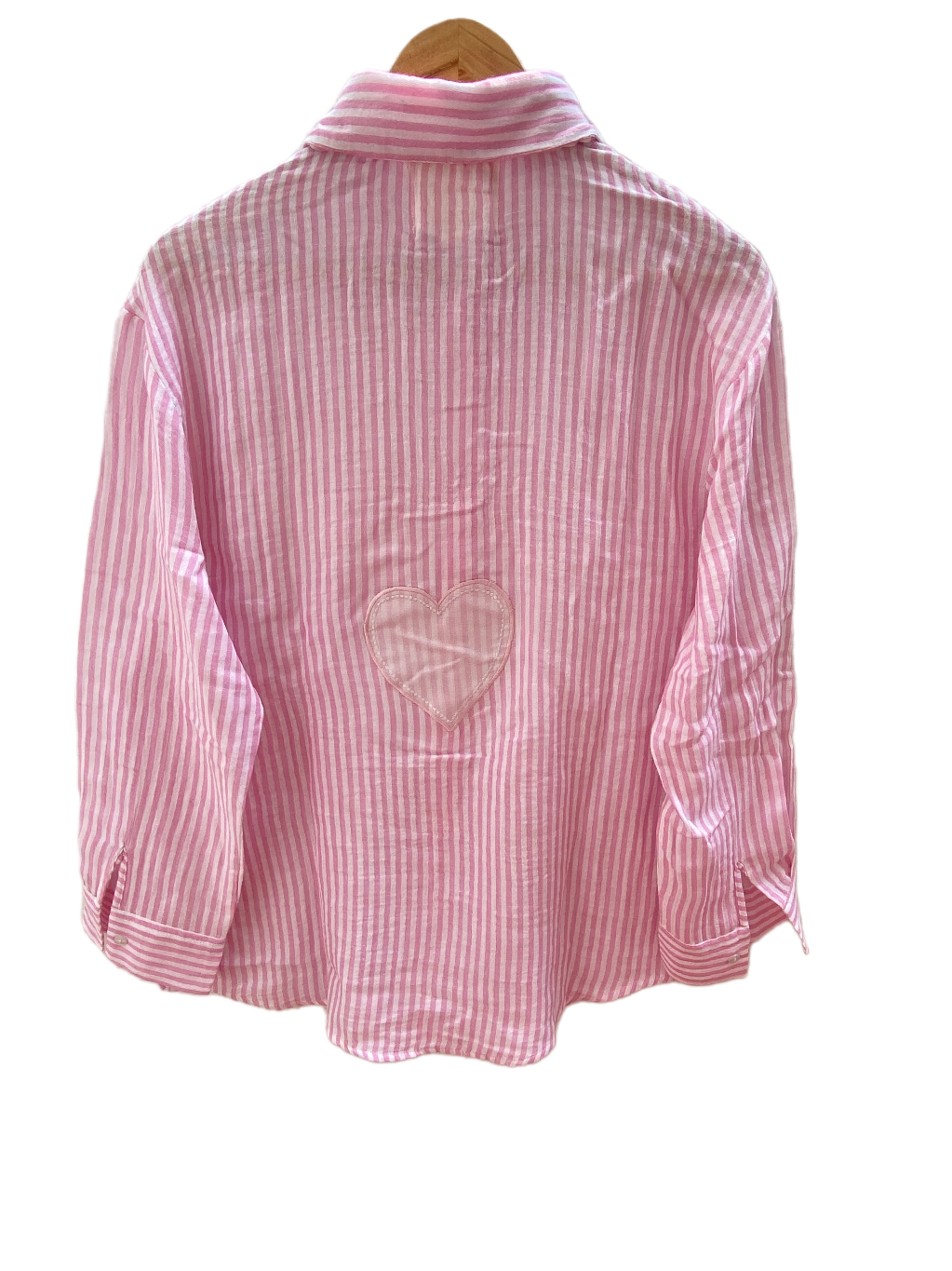 WHITE AND PINK STRIPED SHIRT WITH HEART PATCHWORK