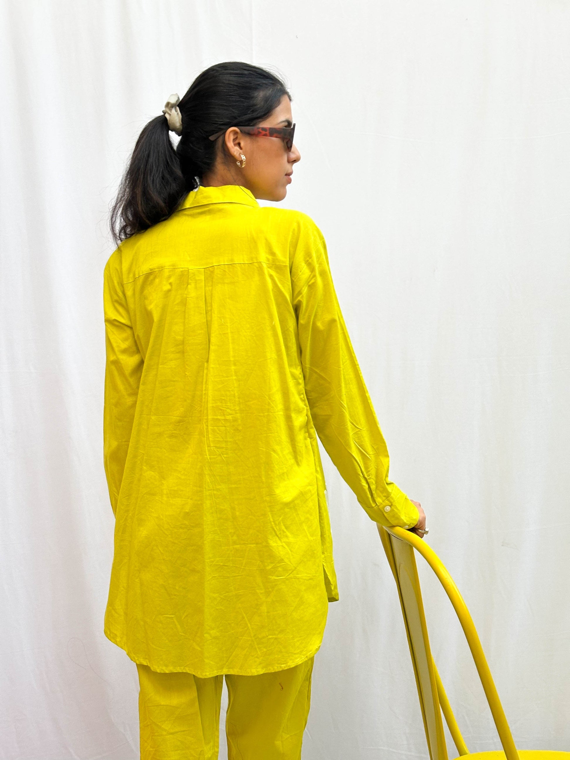 LIME GREEN EMBROIDERED COTTON CO-ORDS BESU INDIA