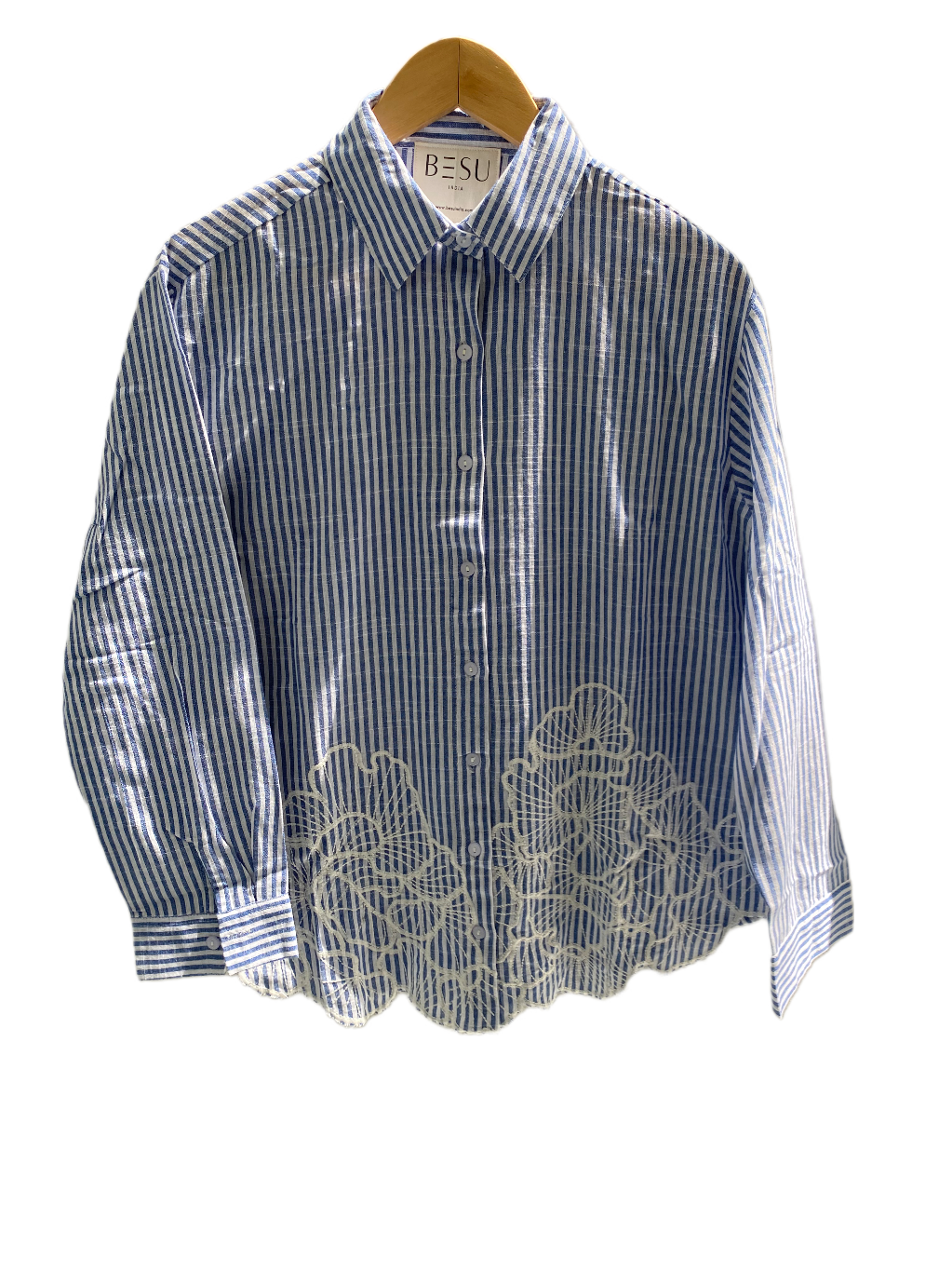 BLUE AND WHITE STRIPED CUTWORK SHIRT BESU INDIA