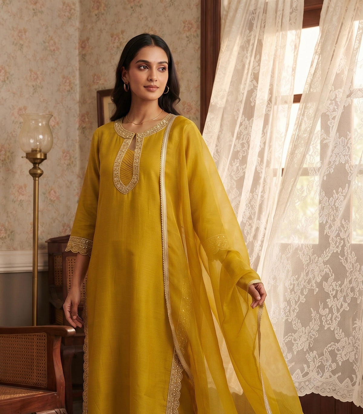 KEYHOLE NECK KURTA SET BESU INDIA