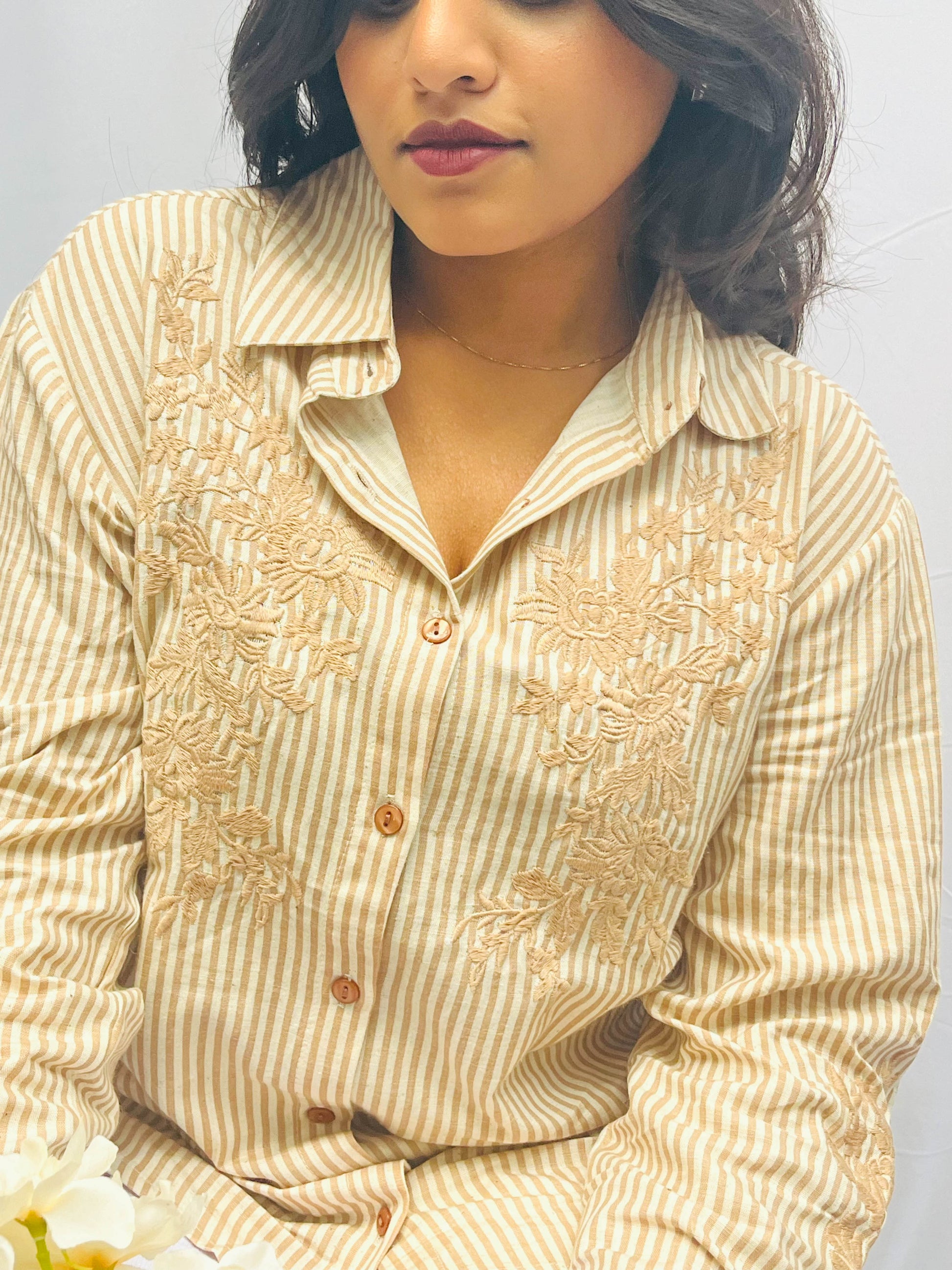 STRIPED COTTON SHIRT WITH THREAD EMBROIDERY BESU INDIA