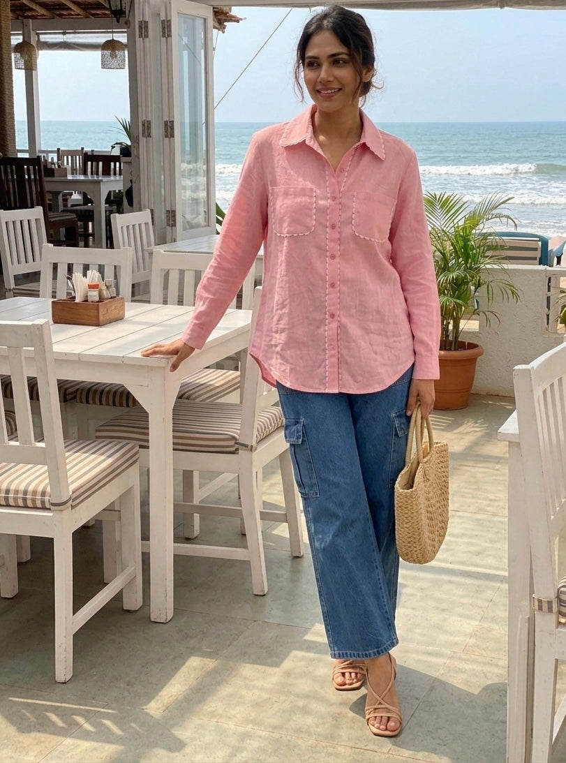 PINK SHIRT WITH SCALLOP DETAILS BESU INDIA