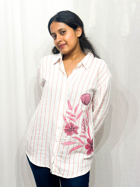 BLACK AND WHITE STRIPED SOFT COTTON SHIRT WITH PATCHWORK BESU INDIA